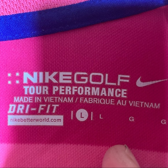 Nike Gold Tour Performance Drifit Polo Pink Stripe Size Large - Picture 3 of 5